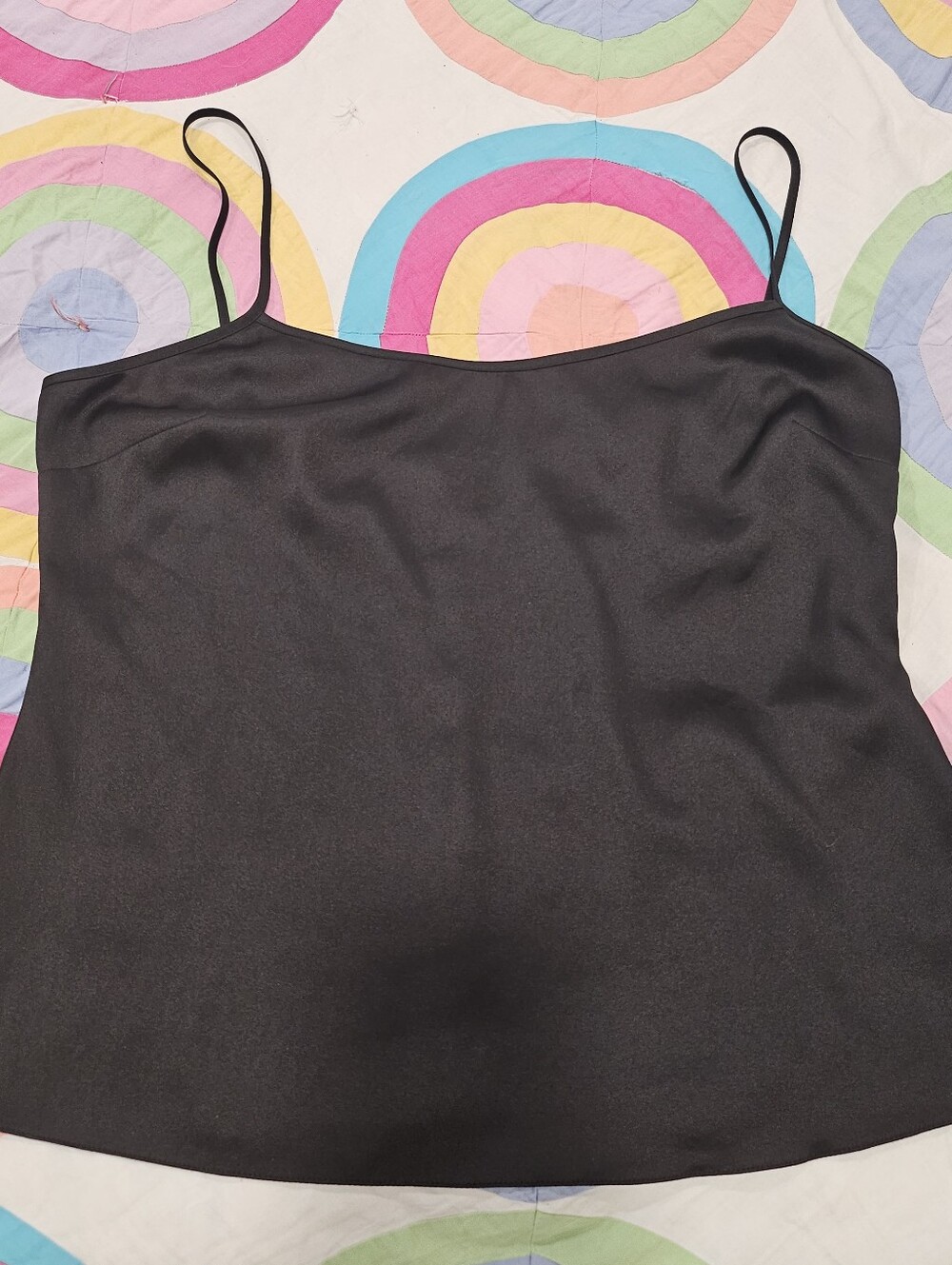 Elie Tahari Black Spaghetti Strap A-Line Flare Camisole Top Sz M